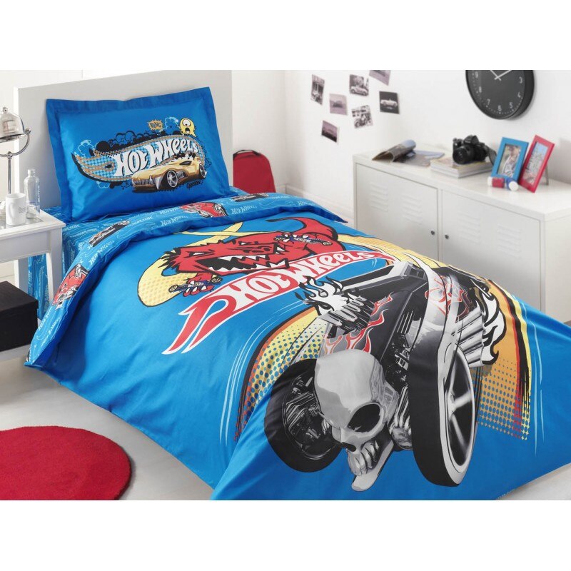 Lenjerie de pat copii bumbac HOT WHEELS, bumbac 100%, 1 pers. , 4 piese, 160x220 / 50x70