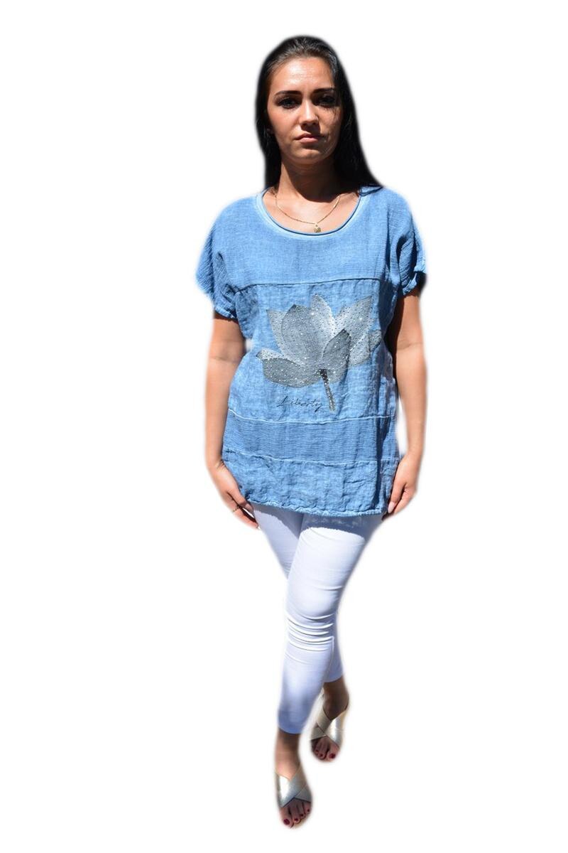 Tricou casual cu design asimetric, D&J Exclusive, Albastru