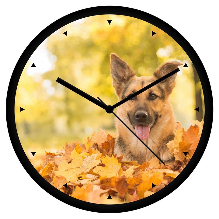 Német juhász falevelekben falióra - órás