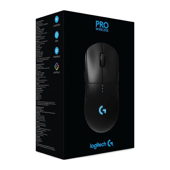 Mouse gaming wireless Logitech G PRO LightSpeed Hero 16K DPI, Negru