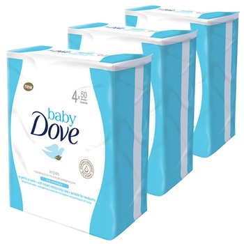 Servetele umede Baby Dove Mega Pack Rich, 12 pachete x 50, 600 Buc Servetele umede Baby Dove Mega Pack Rich, 12 pachete x 50, 600 Buc