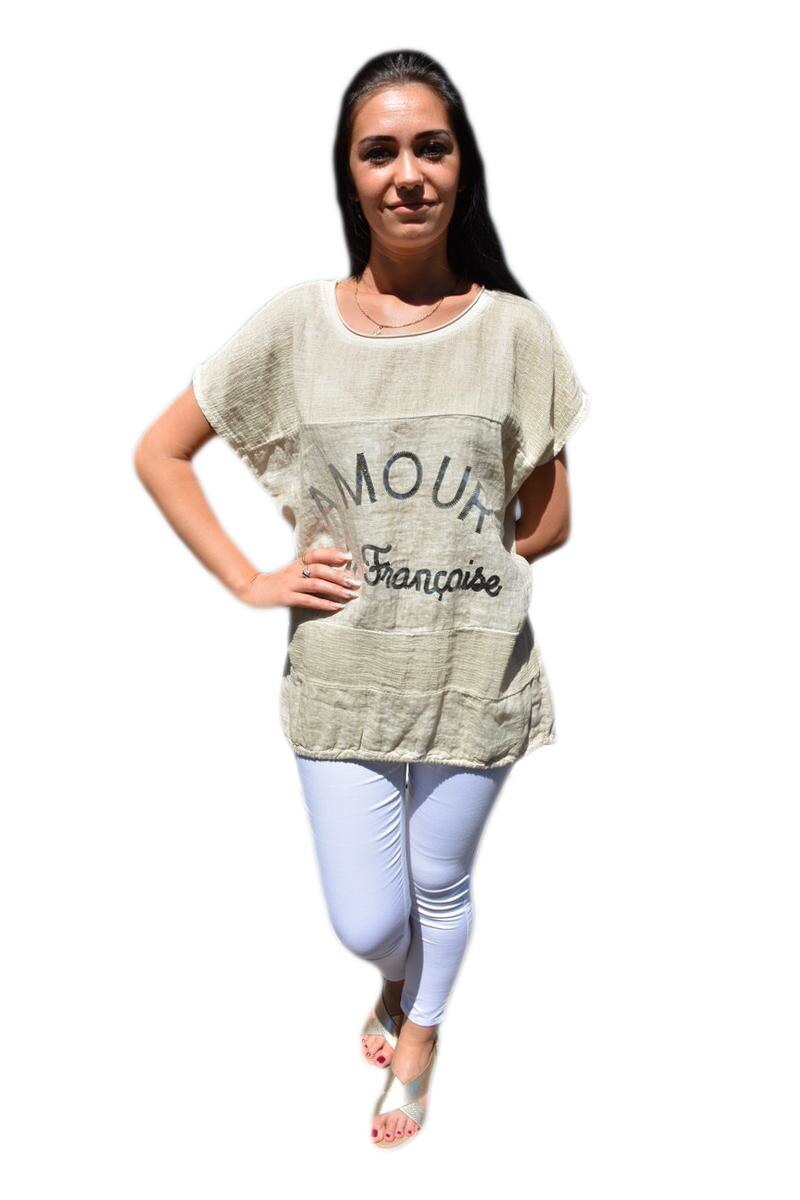 Tricou casual cu design argintiu, D&J Exclusive, Crem