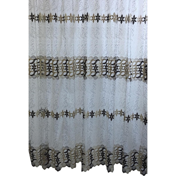 Perdea brodata, culoare alb/maro, colectia Floare de Colt by Liz Line, 150x245cm cu rejansa - RD2915