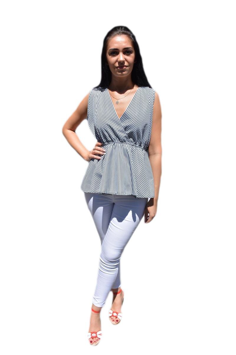 Bluza casual cu dungi fine , D&J Exclusive, Negru-Alb