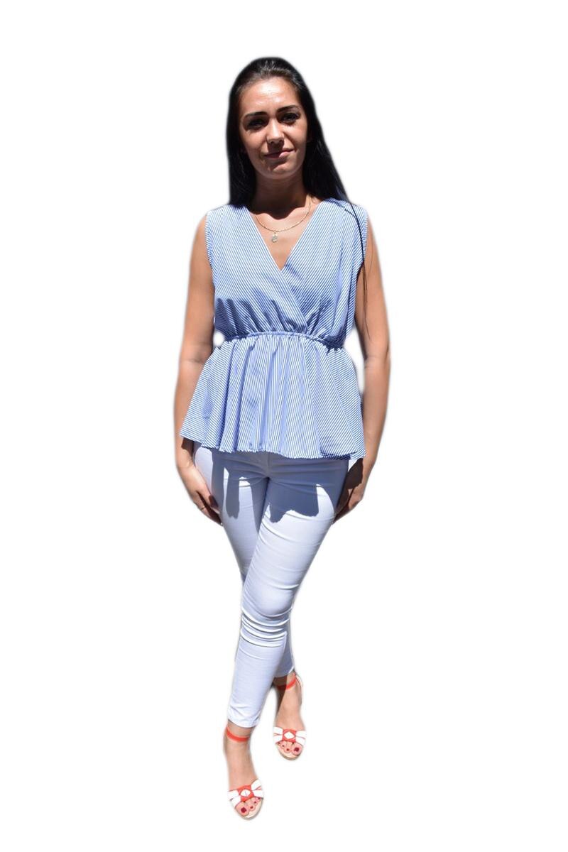 Bluza casual cu dungi fine , D&J Exclusive, Bleumarin-Alb