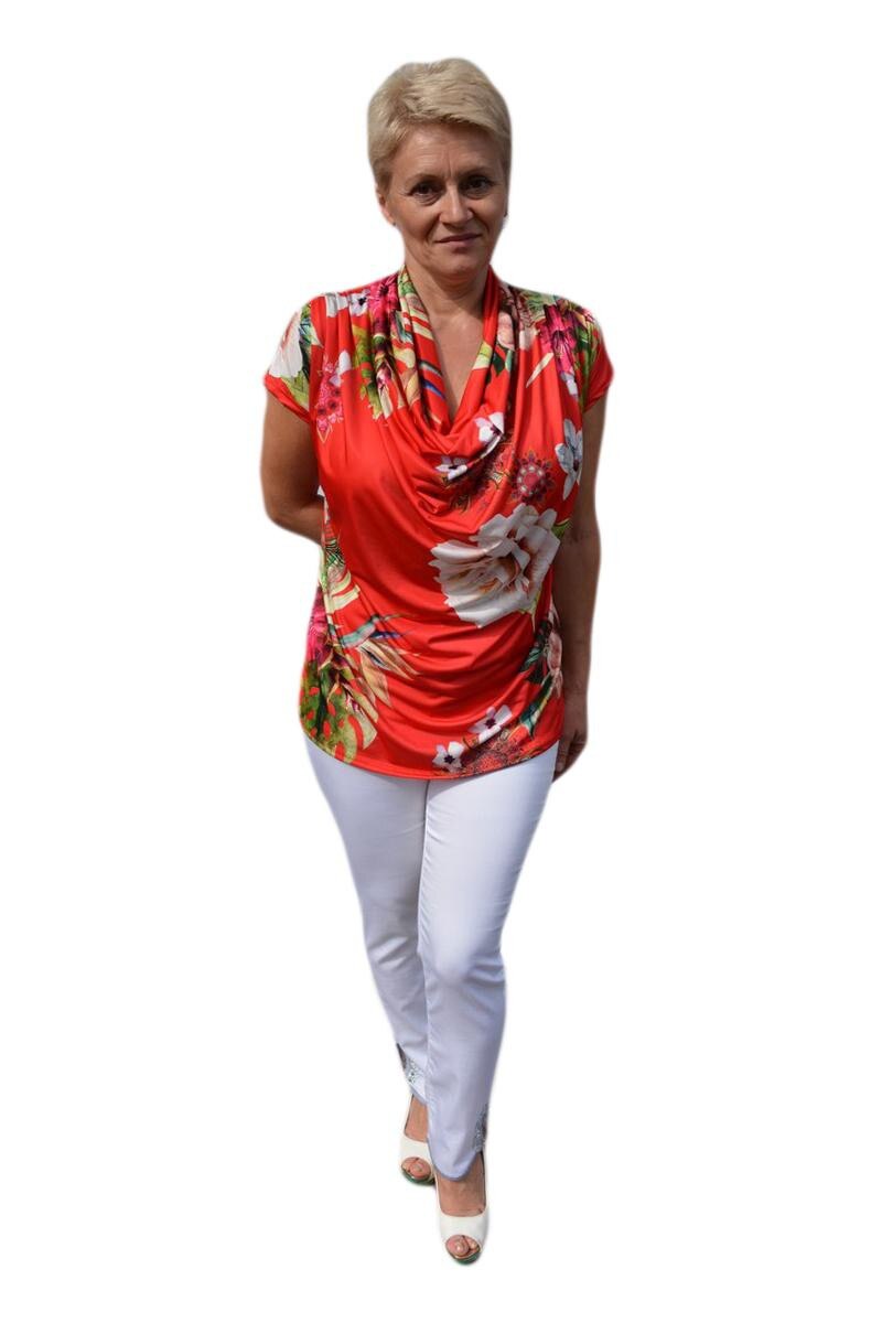 Bluza casual cu imprimeu multicolor, D&J Exclusive, Rosu