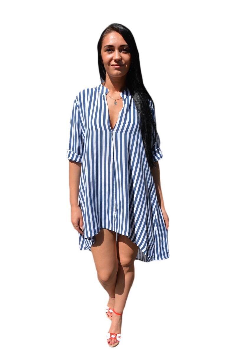 Bluza casual, gen tunuca, D&J Exclusive, Bleumarin-Alb