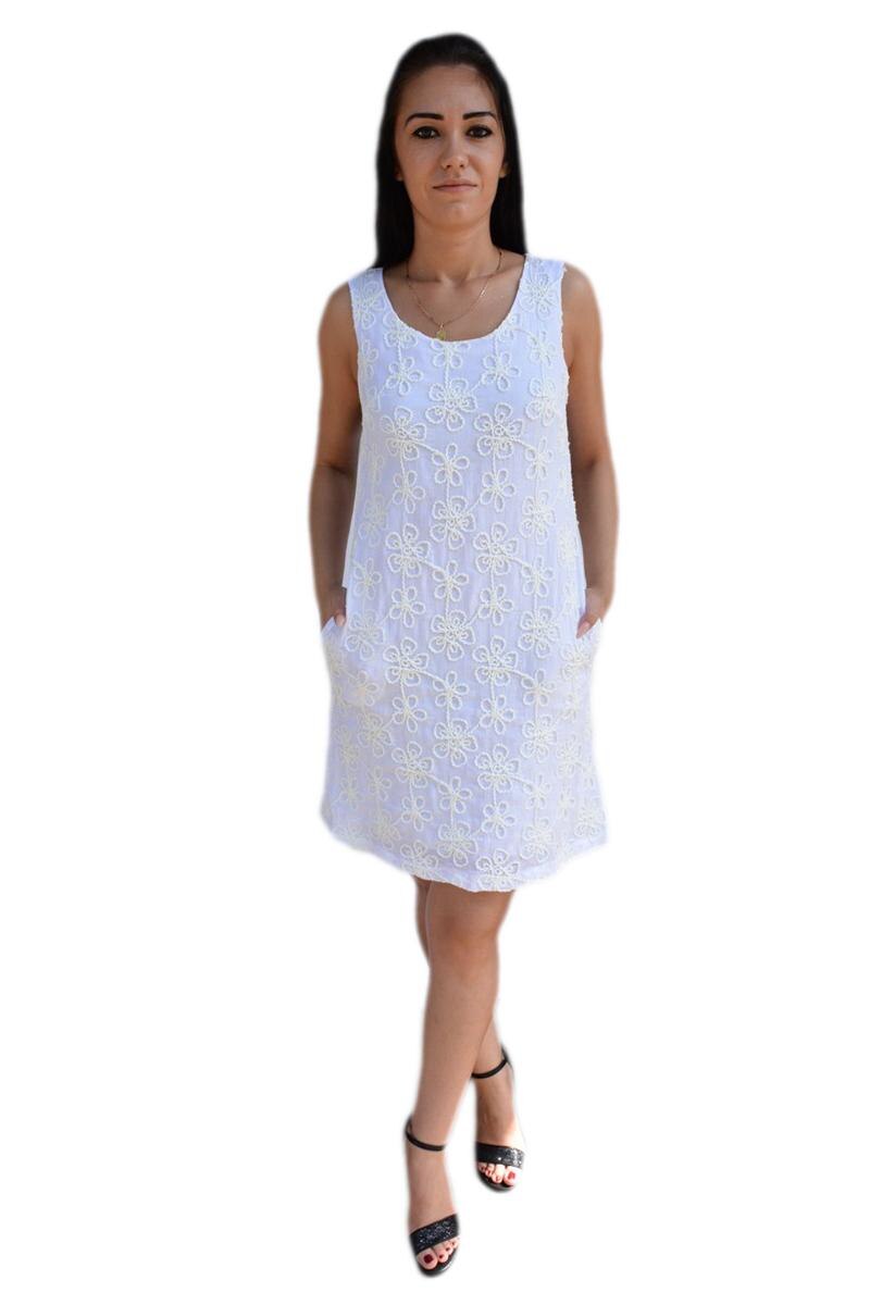 Rochie trendy cu croi lejer, design floral, D&J Exclusive, Alb