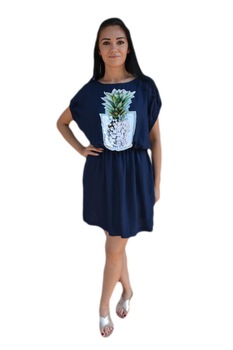 Rochie casual, croi fronsat pe talie , D&J Exclusive, Albastru marin Rochie casual, croi fronsat pe talie , D&J Exclusive, Albastru marin