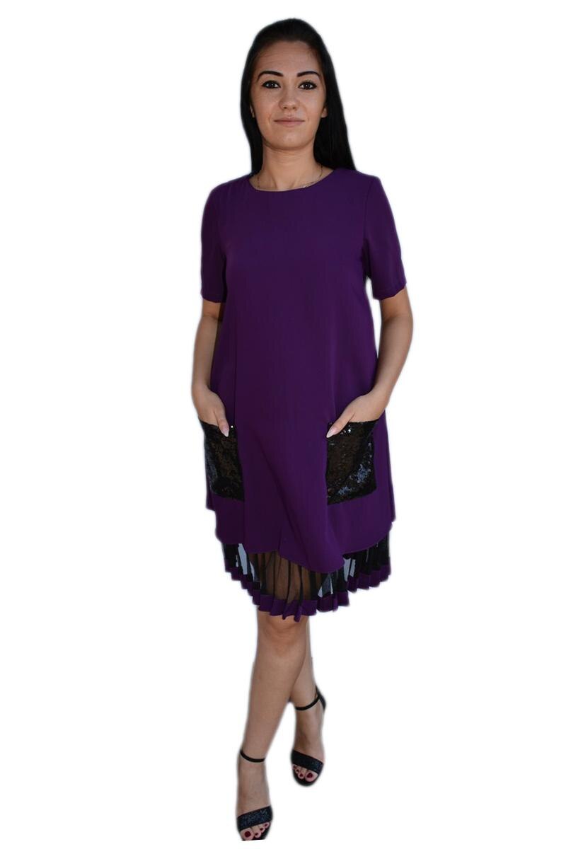 Rochie de primavara-vara cu maneca scurta ,D&J Exclusive,Mov,, Mov