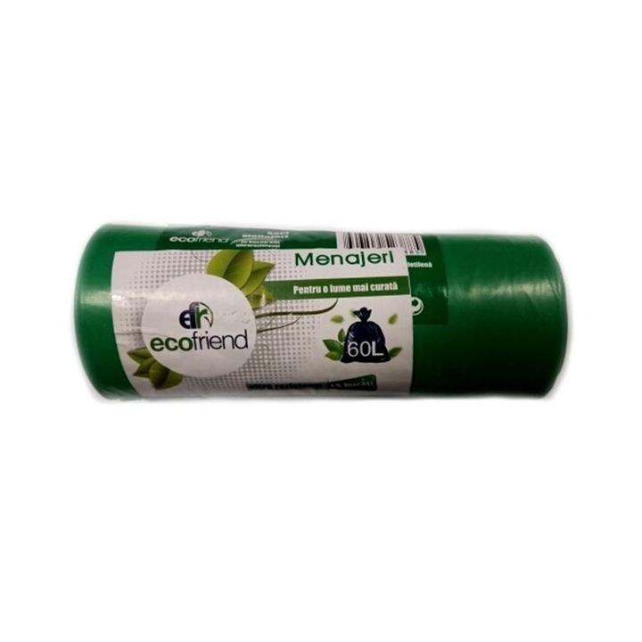 Торби за смет Ecofriend, 60L, 15 броя, ултра устойчиви, зелени