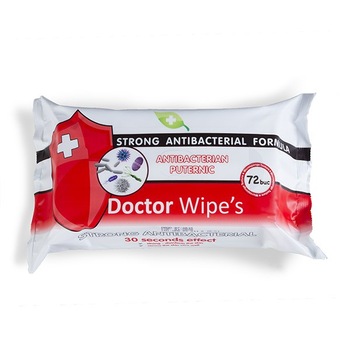 Servetele antibacteriene pentru maini, Doctor Wipes, 72buc Servetele antibacteriene pentru maini, Doctor Wipes, 72buc
