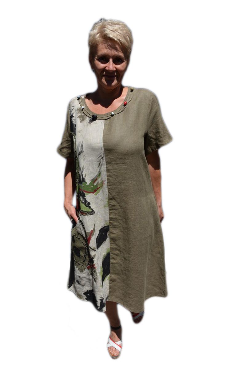 Rochie de zi cu design abstract, D&J Exclusive, Kaki