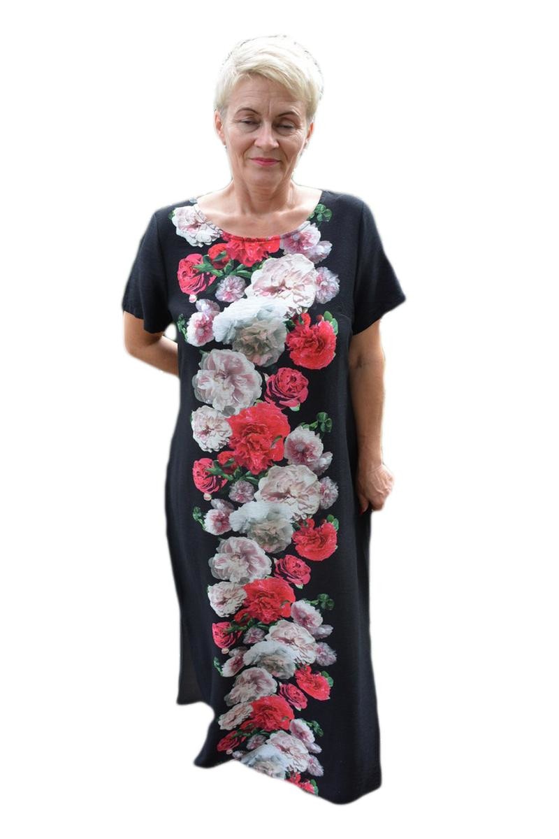 Rochie de zi cu imprimeu floral, D&J Exclusive, Negru-rosu, negru-rosu