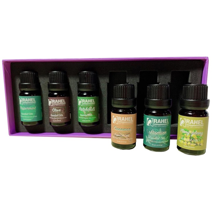 Set 6 Uleiuri Esentiale 10 ml - Patchouli, Peppermint, jasmine, Clove, Cinnamon, Yang-Ylang, Rahel Pure 100% essential Oils