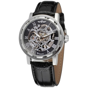 Ceas barbatesc Winner, schelet negru, curea din piele neagra, mecanism automatic-mecanic, stil Fashion + cutie cadou Ceas barbatesc Winner, schelet negru, curea din piele neagra, mecanism automatic-mecanic, stil Fashion + cutie cadou