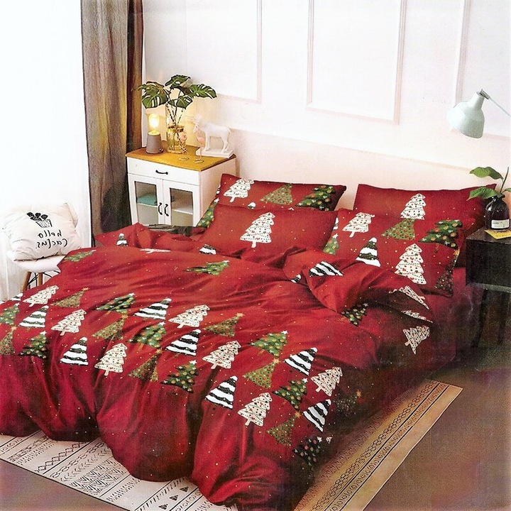 Gia Gold, 7 részes pamut ágynemű piros színben karácsonyi mintával