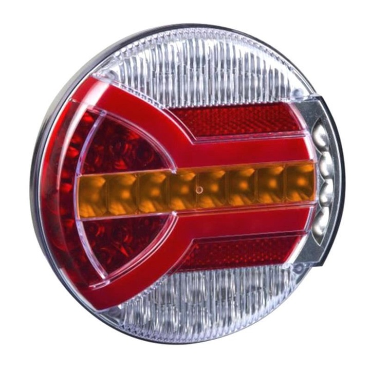 Hátsó lámpa fi140, 4 funkciós, hamburger típusú, Neon LED, dinamikus jelzés, Navia LZD 2342 Horpol