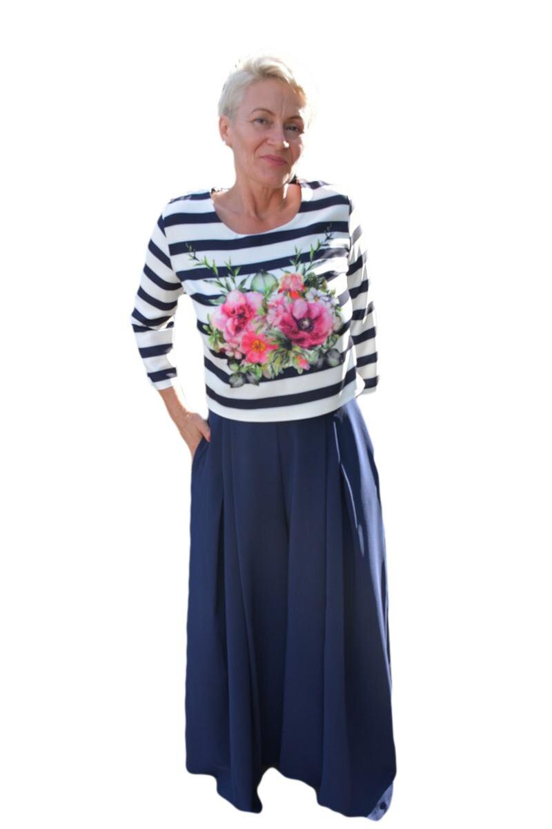 Costum trendy cu pantalon tip fusta, D&J Exclusive, Albastru marin