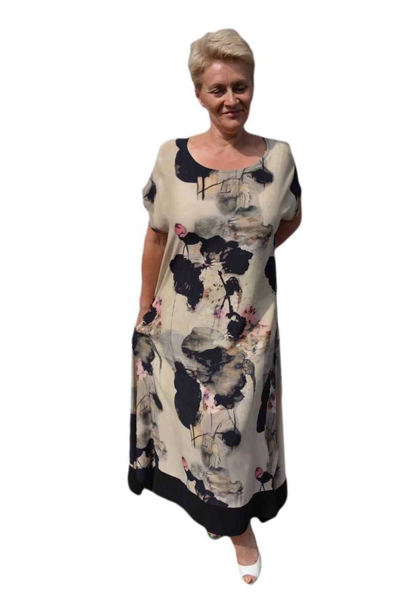 Rochie de zi cum imprimeu modern, D&J Exclusive, Negru/Bej