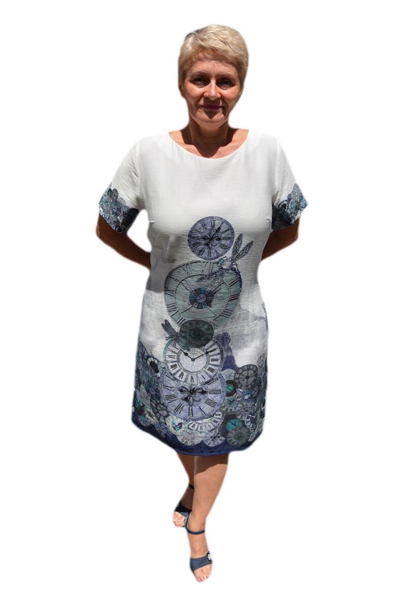 Rochie de vara cu imprimeu deosebit,D&J Exclusive, Bleumarin-Alb