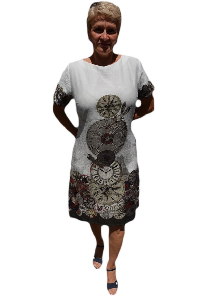 Rochie de vara cu imprimeu deosebit,D&J Exclusive, Maro-alb