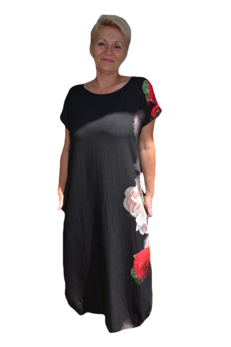 Rochie de zi cu imprimeu floral, D&J Exclusive,Negru, Negru