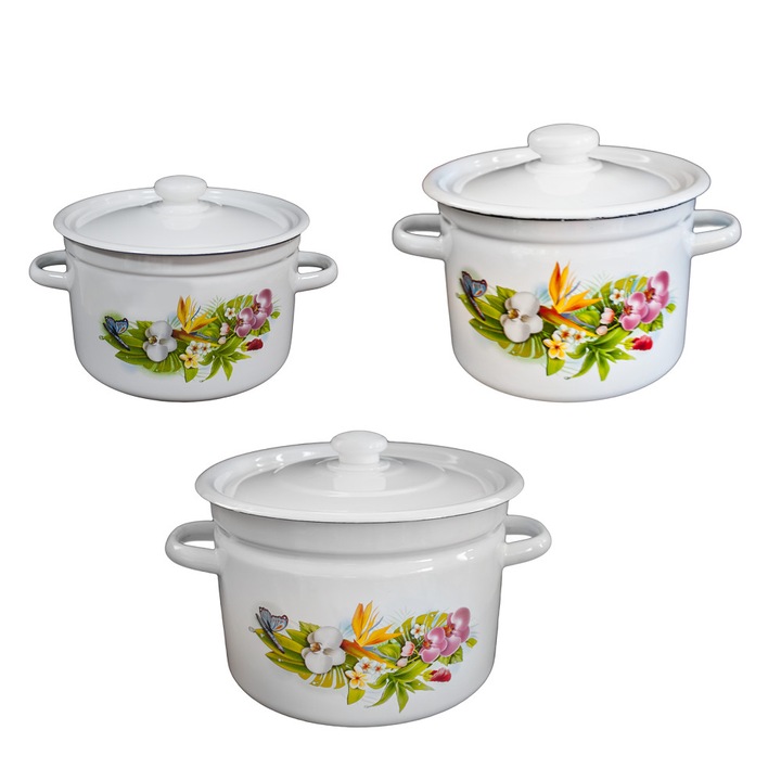 Raki Avanta 3 daraos zománcozott edény készlet, 2L, 3L, 4,5L, fehér