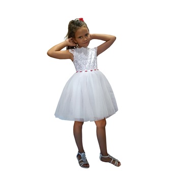 Rochie Alba cu trandafiri rosii Alexandra PTK Rochie Alba cu trandafiri rosii Alexandra PTK