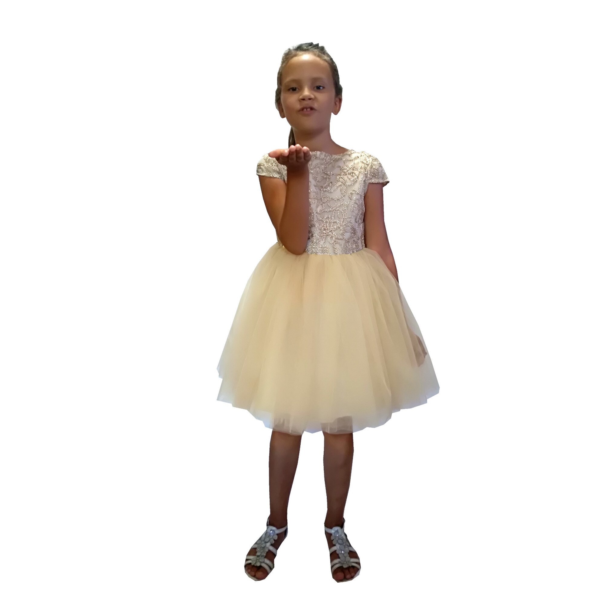 Rochie Crem/Auriu cu fundita detasabila PTK