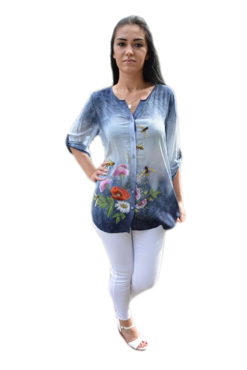 Bluza lejera cu imprimeu floral,D&J Exclusive, Albastru marin
