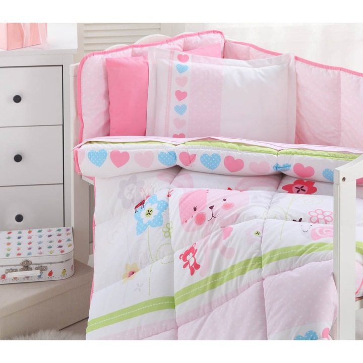 Set lenjerie de pat bumbac BABY RABBIT, bumbac 100%, bebe, 7 piese, 110x160 / 35x45