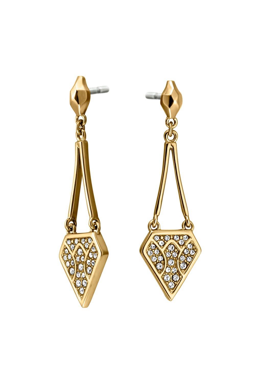 JUST CAVALLI, Cercei drop cu tija decorati cu cristale, Auriu