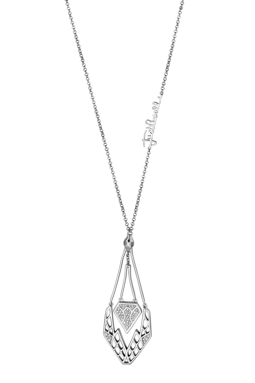 JUST CAVALLI, Colier cu pandantiv decorat cu zirconia, Argintiu