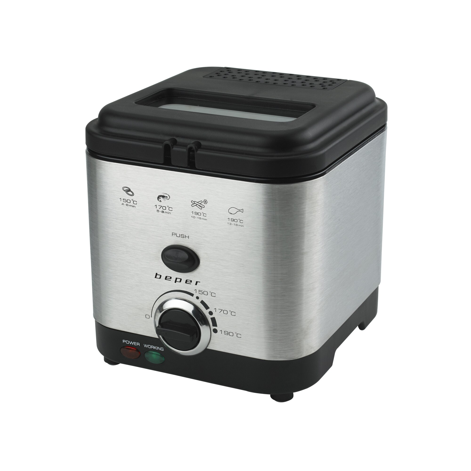 Friteuza 900W, capacitate 1.5 L, carcasa din otel inoxidabil, temperatura ajustabila, indicator luminos, Beper, BC.352