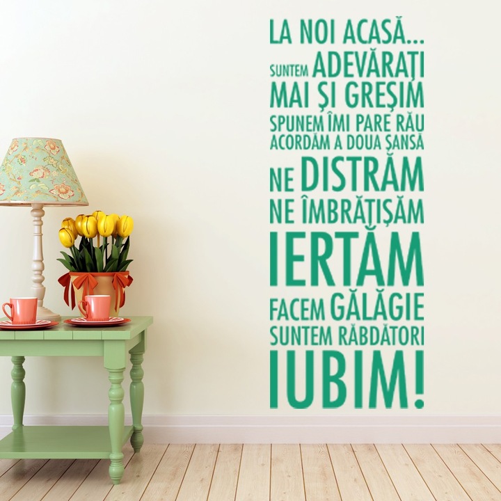 Sticker decorativ Mesaj pentru acasa Turquoise - 39x100 cm - BeeStick