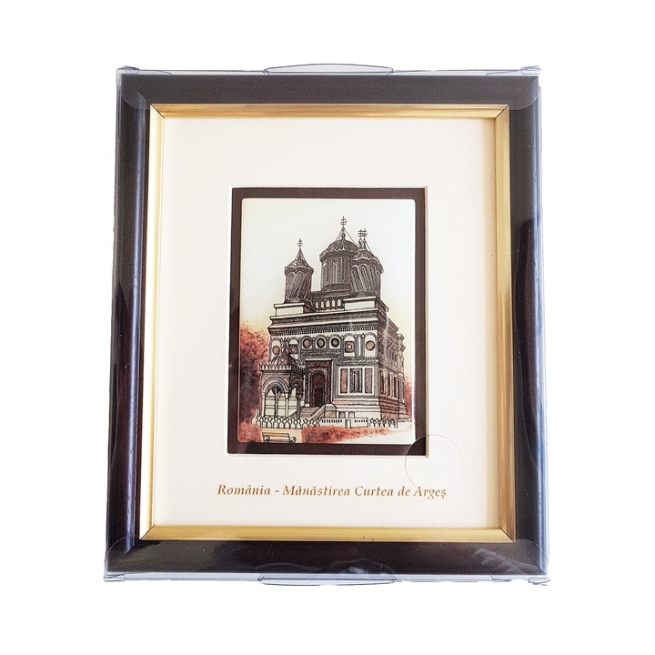 Tablou Manastirea Curtea de Arges, Rasina 3D Design, Maro/alb, 18x15.5x2cm Brand