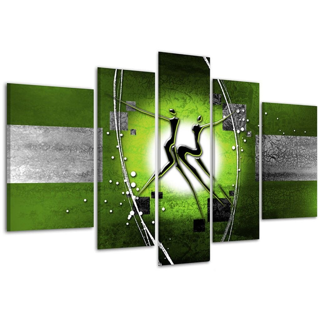 Tablou multicanvas decorativ abstract cu siluete model BM6702 verde resigilat