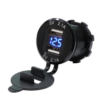 Priza incarcator USB dual 2x 2.1A + Voltmetru LED Albastru carcasa aluminium Priza incarcator USB dual 2x 2.1A + Voltmetru LED Albastru carcasa aluminium