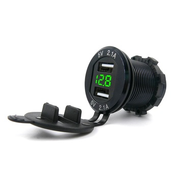Priza incarcator USB dual 2x 2.1A + Voltmetru LED VERDE carcasa aluminium Priza incarcator USB dual 2x 2.1A + Voltmetru LED VERDE carcasa aluminium