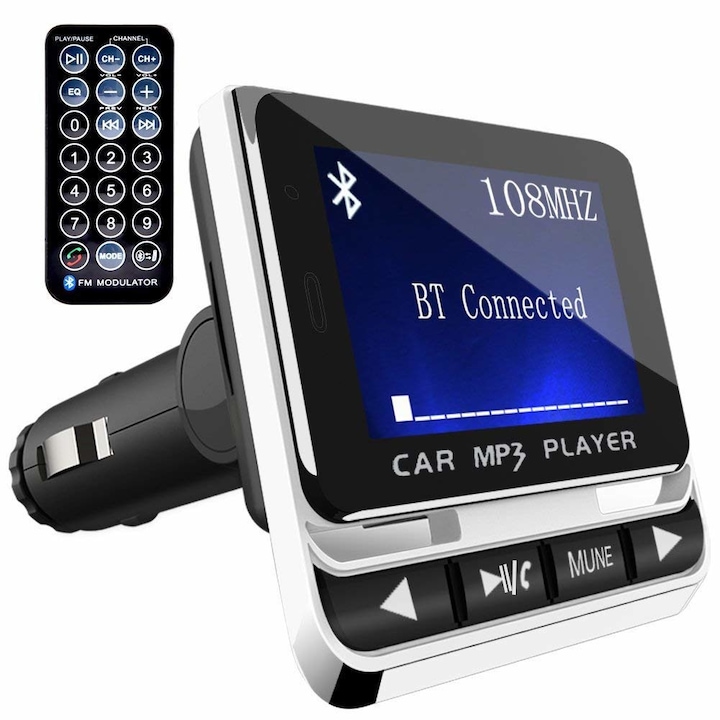 SELON Bluetooth autós kihangosító, USB és MicroSD bemenet, AUX port 3.5 mm, beépített mikrofon, fekete