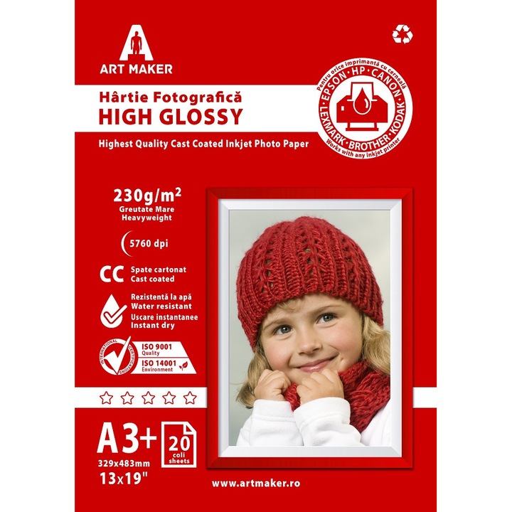 Hartie foto Art Maker, High Glossy, 230g/mp, cc, A3+, 20 coli