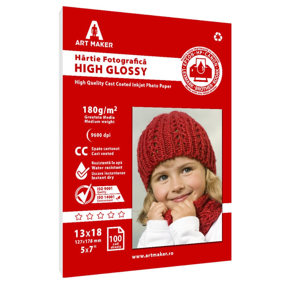 Hartie foto Art Maker High Glossy, 180g/mp, cc, 13×18 cm, 100 coli