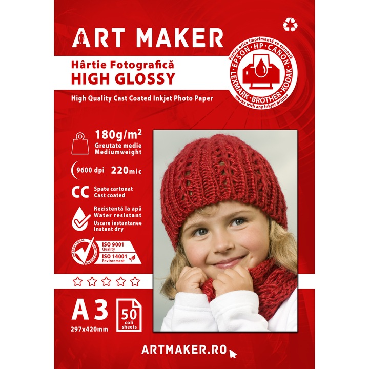 Hartie foto Art Maker High Glossy, 180g/mp, cc, A3, 50 coli