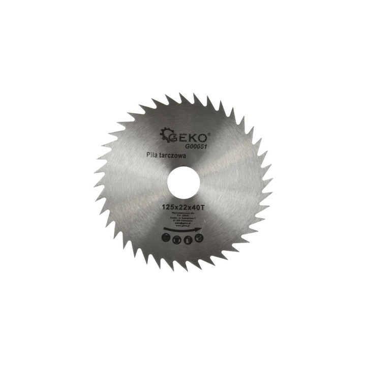 Циркулярен диск за рязане на дърво Geko G00051, 125x22x40T