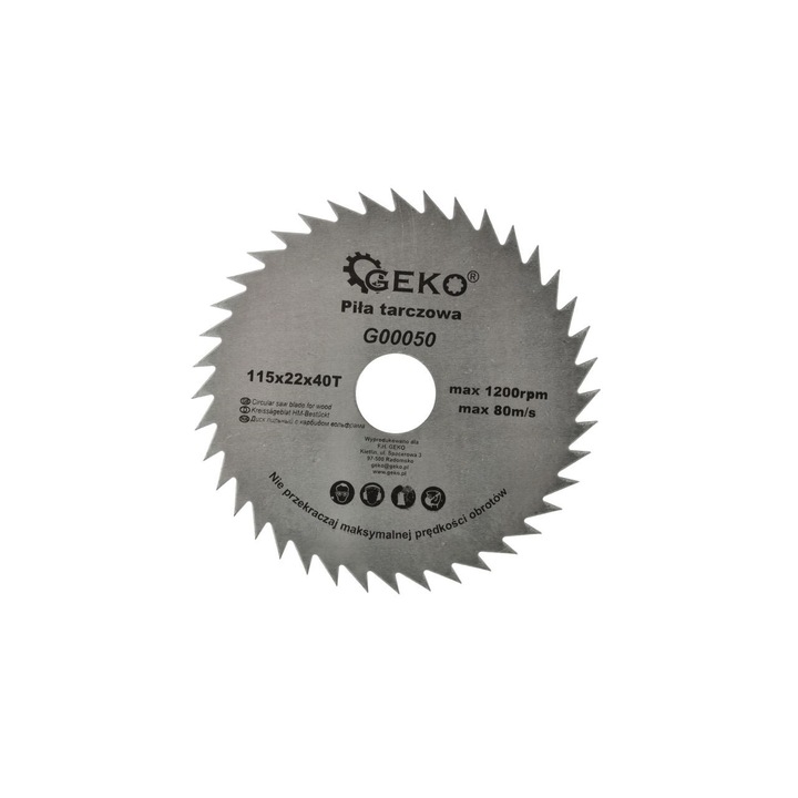 Циркулярен диск за рязане на дърво, Geko G00050, 115x22x40T