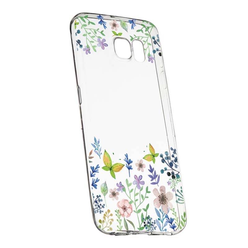 Husa Silicon, Transparent, Slim, ButterFly - Flowers 95, Samsung Galaxy S6 Edge