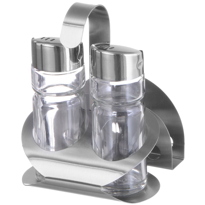 Комплект за подправки/оливиера Hendi, 3 части: Сол, пипер, поставка за салфетки
