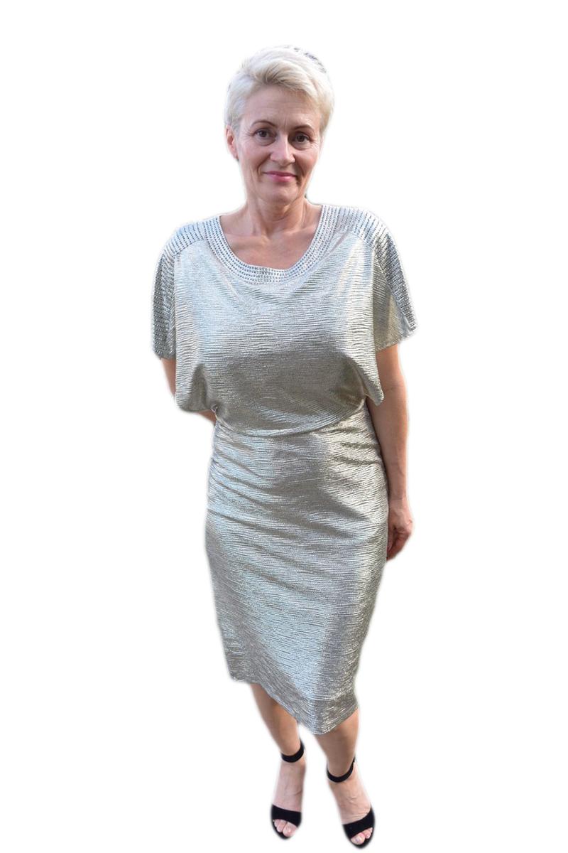 Rochie fashion cu pietre aplicate, D&J Exclusive, Auriu