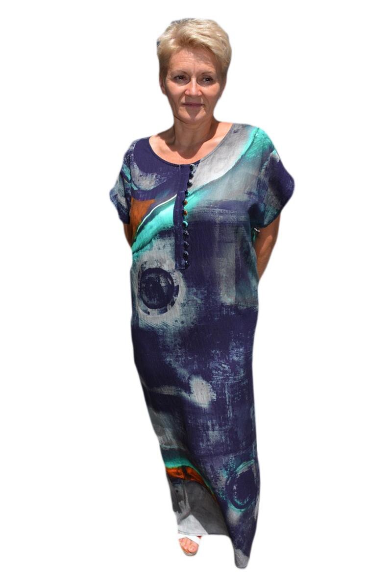 Rochie lunga de zi cu imprimeu, D&J Exclusive, Albastru marin